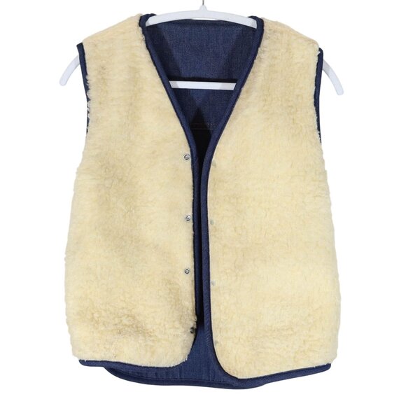 Vintage MONTGOMREY WARD Faux Shearling Denim Vest Size M NOS Western Cowboy - Picture 5 of 8